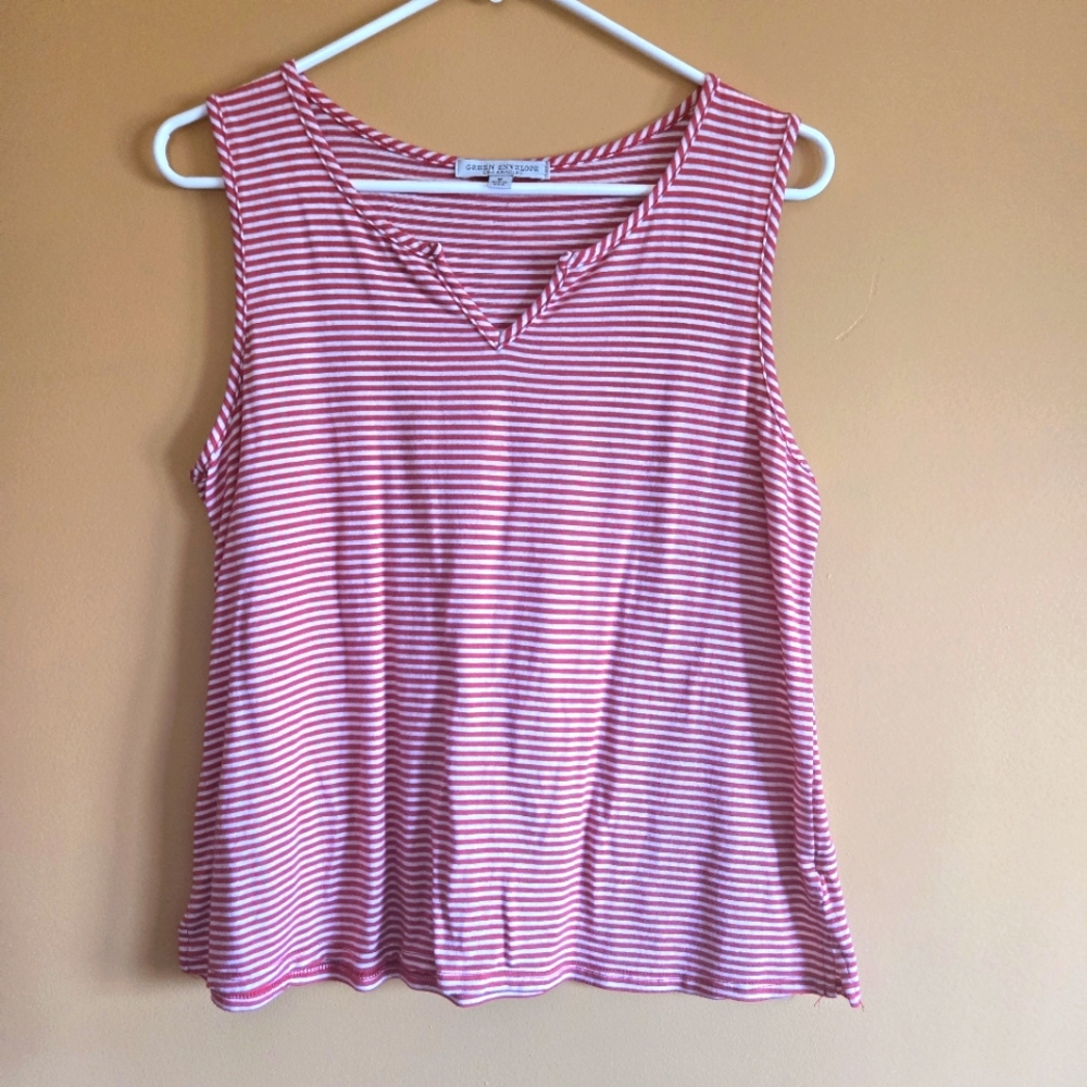 Green Envelope Striped Tank, PTP=18"